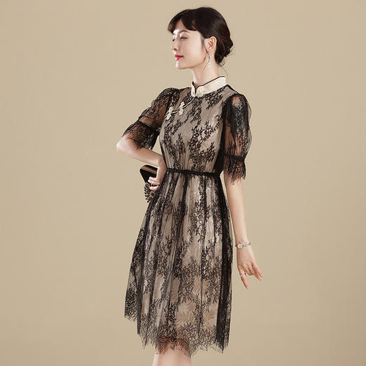 上海旗袍厂AYK-QF210406蕾丝假两件拼接时尚改良旗袍中国风收腰立领连衣裙2021夏女装 商品图1