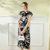 丁摩 夏醋酸缎面连衣裙女法式复古收腰印花中长裙Q121135-DB399 商品缩略图4