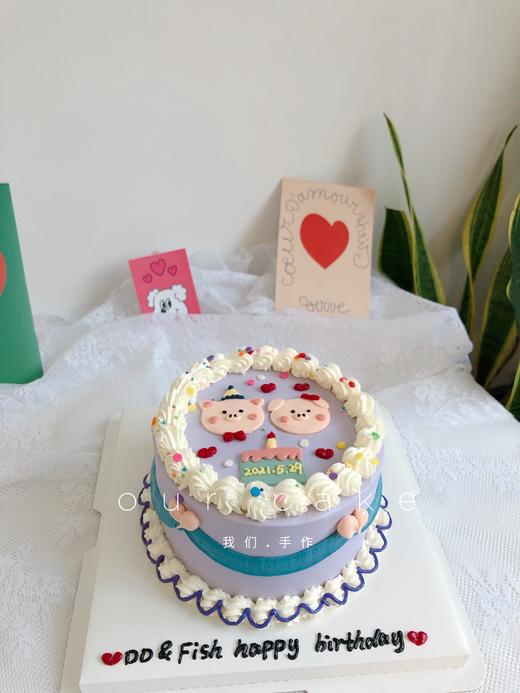 两只小猪复古手绘蛋糕-低糖处理无添加 商品图1