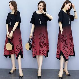 LY92110 2021夏装新款短袖圆领宽松休闲中长款A字连衣裙