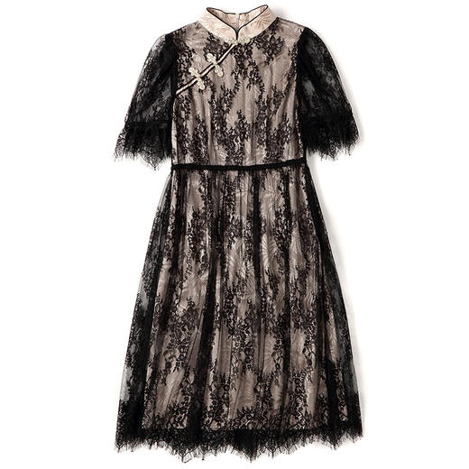 上海旗袍厂AYK-QF210406蕾丝假两件拼接时尚改良旗袍中国风收腰立领连衣裙2021夏女装 商品图4