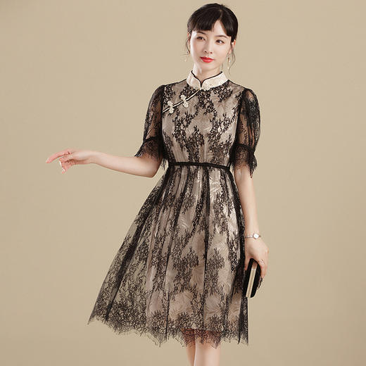 上海旗袍厂AYK-QF210406蕾丝假两件拼接时尚改良旗袍中国风收腰立领连衣裙2021夏女装 商品图0
