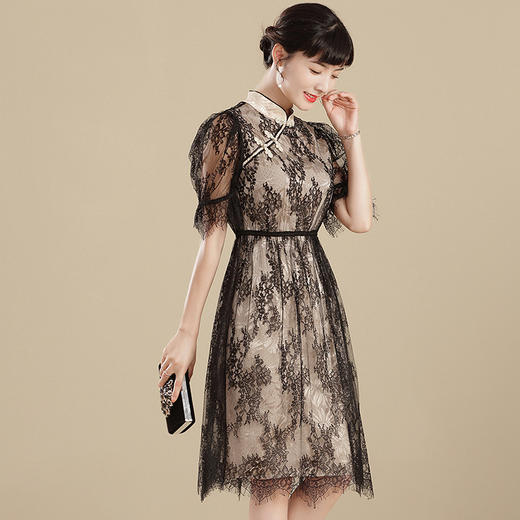 上海旗袍厂AYK-QF210406蕾丝假两件拼接时尚改良旗袍中国风收腰立领连衣裙2021夏女装 商品图2