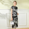 丁摩 夏醋酸缎面连衣裙女法式复古收腰印花中长裙Q121135-DB399 商品缩略图5