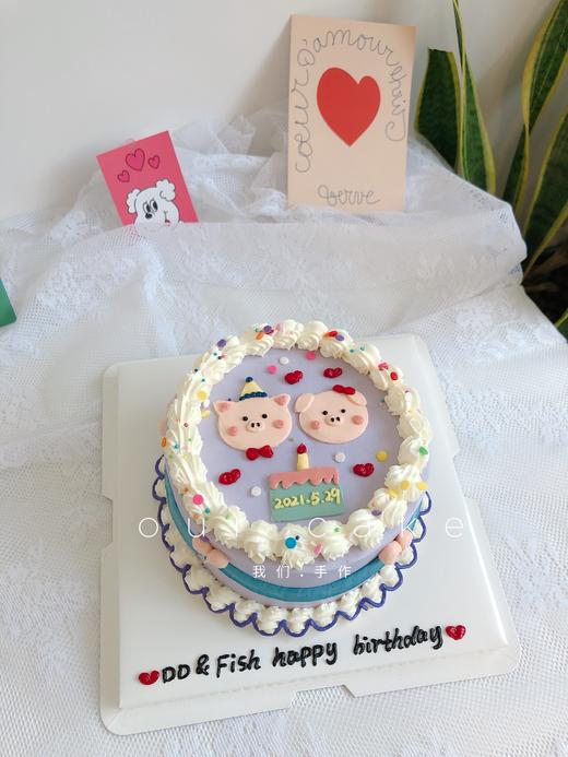 两只小猪复古手绘蛋糕-低糖处理无添加 商品图0