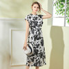 丁摩 夏醋酸缎面连衣裙女法式复古收腰印花中长裙Q121135-DB399 商品缩略图2