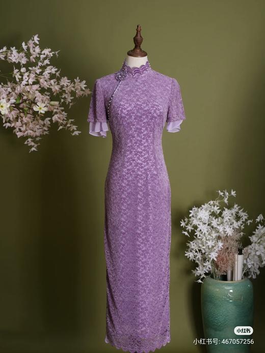 荷言HEYEN 烟紫纷纷【明星同款】植绒镂空蕾丝面料+玫瑰盘口胸针+手工钉珠 商品图7