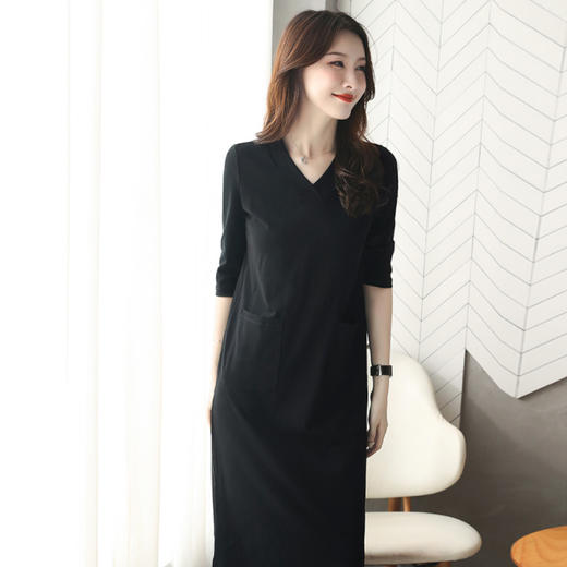丁摩V领连衣裙中袖打底中长裙696Y-WX045-DC149 商品图3