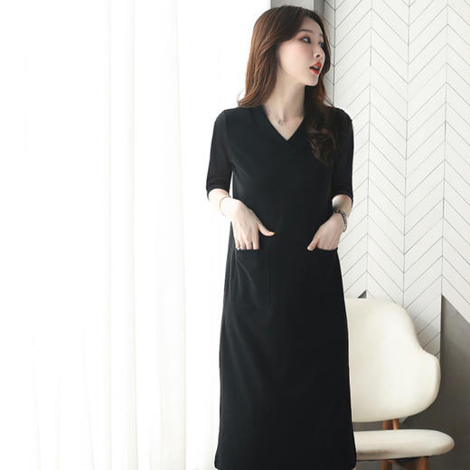 丁摩V领连衣裙中袖打底中长裙696Y-WX045-DC149 商品图2