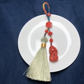 可放置冰箱上 帝王砂大貔貅流苏双股钥匙坠/包挂/挂件 饰品美物（貔貅长32mm,宽17mm,厚14mm)