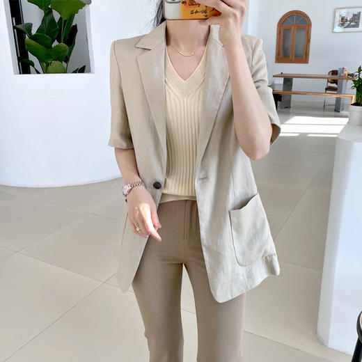 韩版经典 简约亚麻半袖西装 商品图4