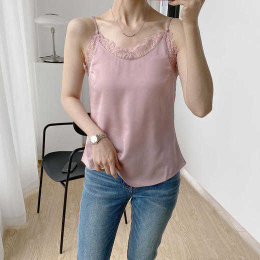 桑蚕丝蕾丝领吊带背心 商品图1