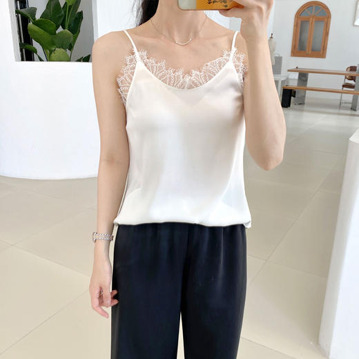 桑蚕丝蕾丝领吊带背心 商品图4