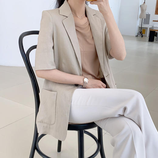 韩版经典 简约亚麻半袖西装 商品图5