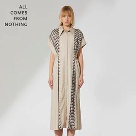 收腰印花压褶连衣裙