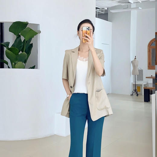 韩版经典 简约亚麻半袖西装 商品图3