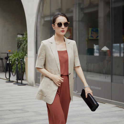 韩版经典 简约亚麻半袖西装 商品图6