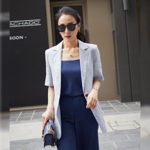 韩版经典 简约亚麻半袖西装 商品图7