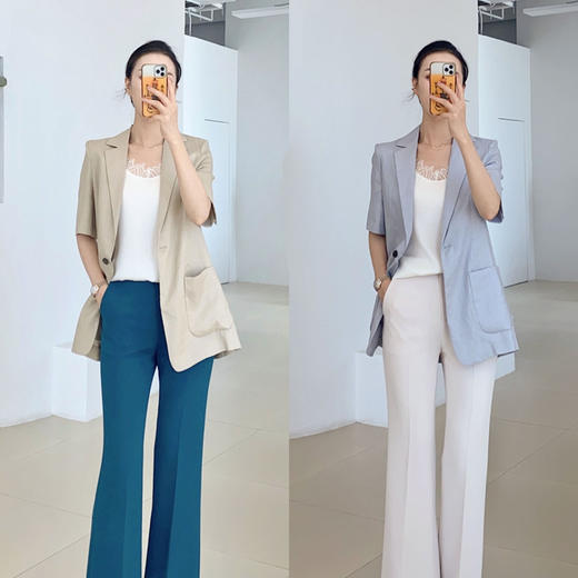 韩版经典 简约亚麻半袖西装 商品图0