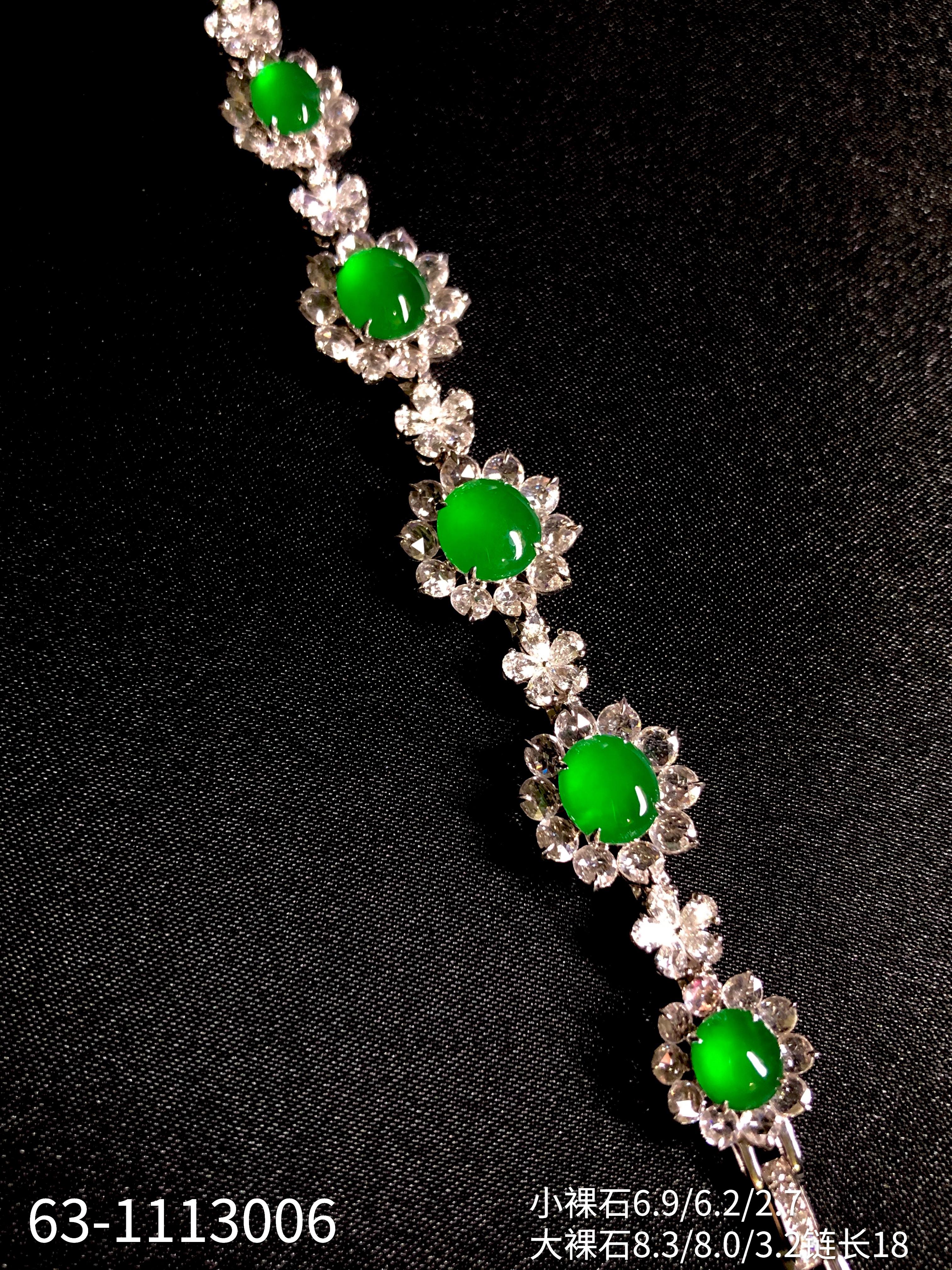 老坑玻璃帝王绿蛋面手链，美入心脾的黄阳，经典的太阳花设计镶嵌，手腕微抬，是那醉迷黄阳~💓【63-1113006】具体价格微信咨询