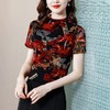 半高领仿真丝短袖T恤女网眼弹力中国风印花上衣 YX5829 商品缩略图5