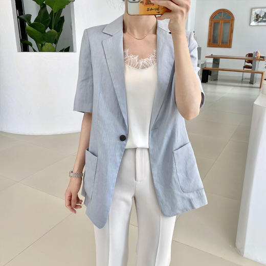 韩版经典 简约亚麻半袖西装 商品图2