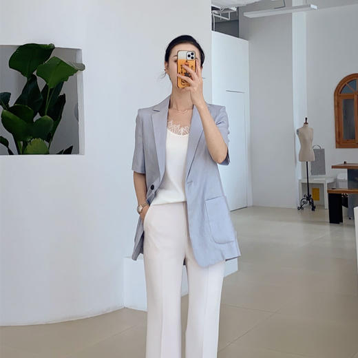 韩版经典 简约亚麻半袖西装 商品图1