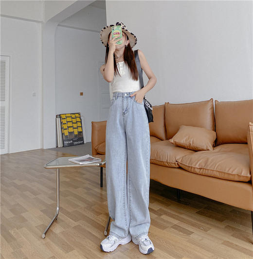 【服饰鞋包】夏季天丝牛仔裤女爆款高腰垂感宽松显瘦百搭白色直筒阔腿拖地裤子 商品图0