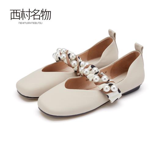 西村名物2021秋季新款丝带珍珠休闲平底奶奶鞋X21CE33201 商品图2