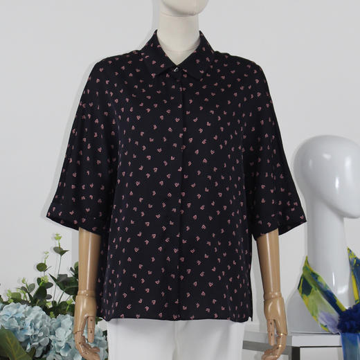 FOCALS福柯斯女装夏季新款休闲通勤桑蚕丝中长款印花衬衫F2YBS232 商品图0