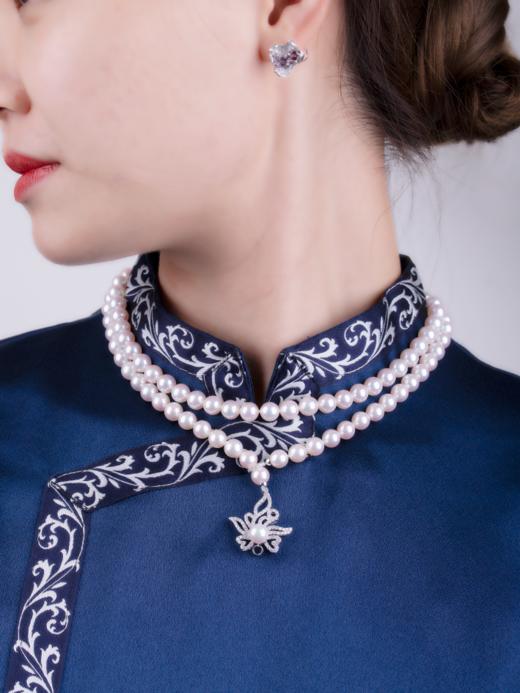 「兰花盘扣」钻石扣天女Akoya珍珠多用途项链7.5-8mm天女Akoya珍珠90cm钻石白金镶嵌兰花盘扣 商品图9