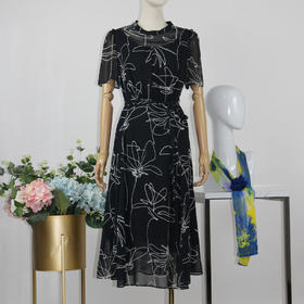 FOCALS福柯斯女装夏季新款桑蚕丝短袖时尚修身连衣裙F2YBX283BM