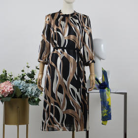 FOCALS福柯斯女装夏季新款雪纺印花半袖收腰显瘦连衣裙F2Y2X118MT