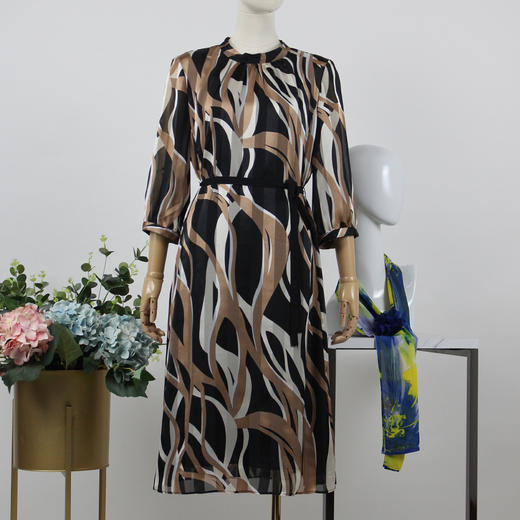 FOCALS福柯斯女装夏季新款雪纺印花半袖收腰显瘦连衣裙F2Y2X118MT 商品图0