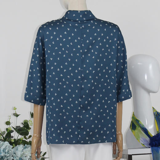 FOCALS福柯斯女装夏季新款休闲通勤桑蚕丝中长款印花衬衫F2YBS232 商品图3