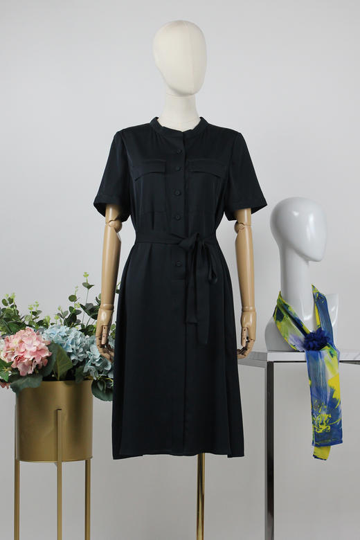 FOCALS福柯斯女装夏季新款桑蚕丝半袖休闲风纯色连衣裙F2YBX327GN 商品图5