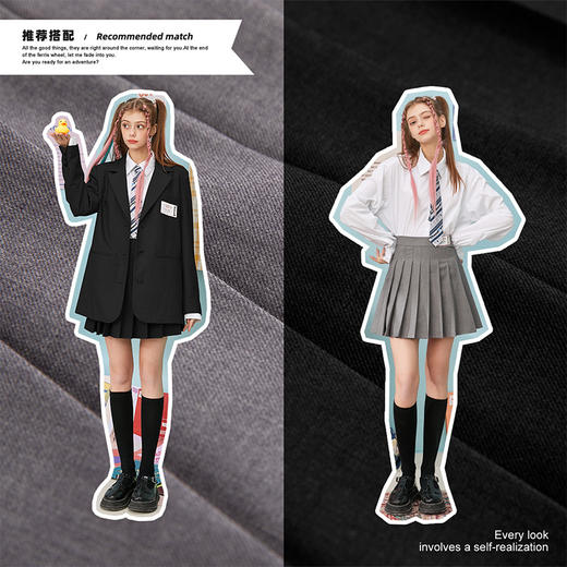 【巴巴爸爸联名】UNIFREE灰色百褶裙半身裙2021年新款西装jk短裙 商品图2