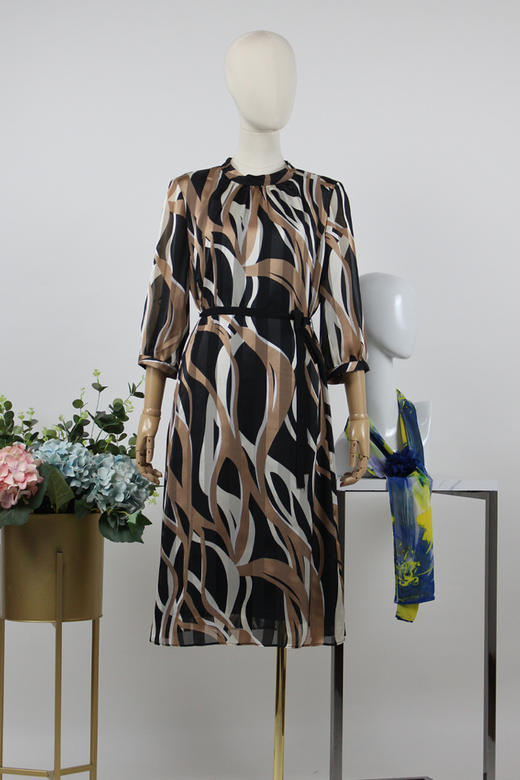 FOCALS福柯斯女装夏季新款雪纺印花半袖收腰显瘦连衣裙F2Y2X118MT 商品图4