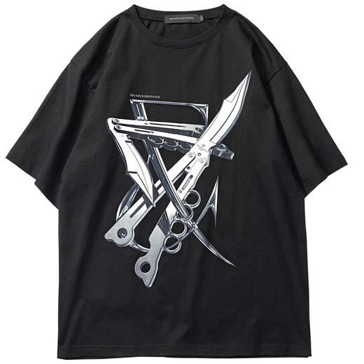 SQUD SQUADUNIDENTIFIED 原创3D建模金属蝴蝶刀印花宽松短袖T恤 商品图3