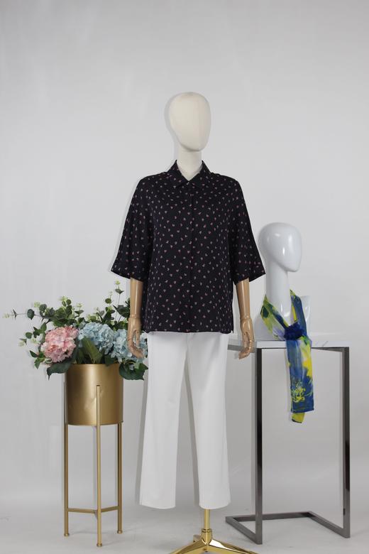 FOCALS福柯斯女装夏季新款休闲通勤桑蚕丝中长款印花衬衫F2YBS232 商品图4