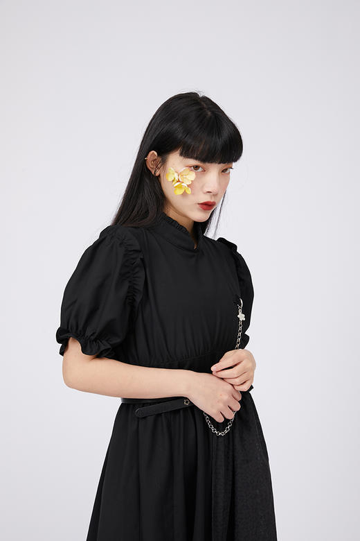 SunsetPark原创设计少女感泡泡袖下摆花边分叉蝴蝶结系带改良旗袍 商品图0