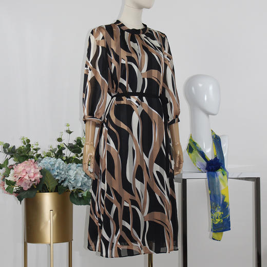 FOCALS福柯斯女装夏季新款雪纺印花半袖收腰显瘦连衣裙F2Y2X118MT 商品图1