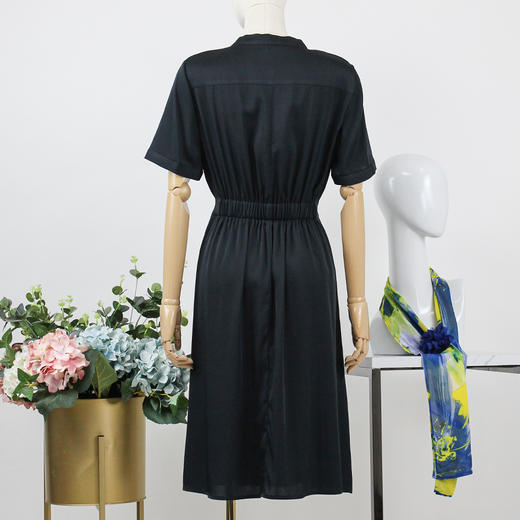 FOCALS福柯斯女装夏季新款桑蚕丝半袖休闲风纯色连衣裙F2YBX327GN 商品图2