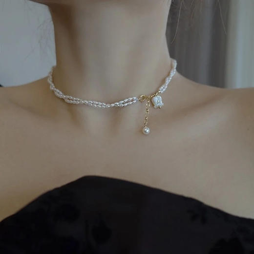 铃兰choker~3.5mm左右高品米珠➕6.5-7mm正圆极微微暇淡水 商品图4