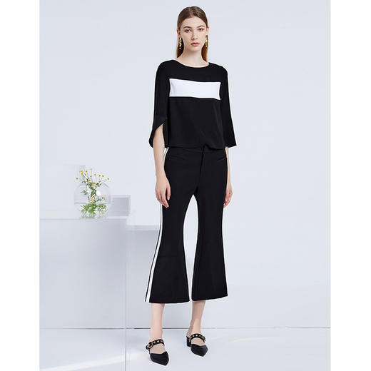 EITIE爱特爱新款时尚通勤简约百搭撞色微喇显瘦休闲裤女B2105722 商品图1