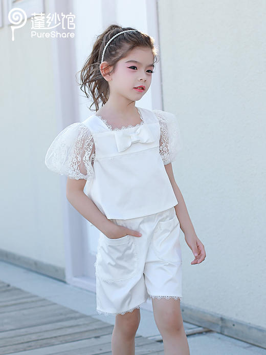 pureshare女童T恤夏新款宝宝套装气质可爱短袖上衣短裤两件套-雪梨花两件套 商品图2