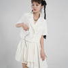 SunsetPark原创设计白色百褶半身裙女夏白色镂空爱心短袖西装套装 商品缩略图0
