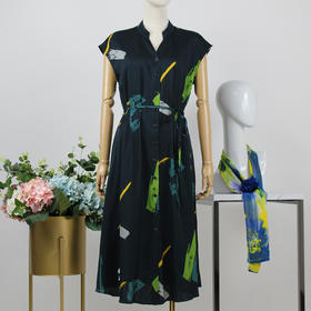 FOCALS福柯斯女装夏季新款桑蚕丝无袖收腰简约风连衣裙F2YBX360GV