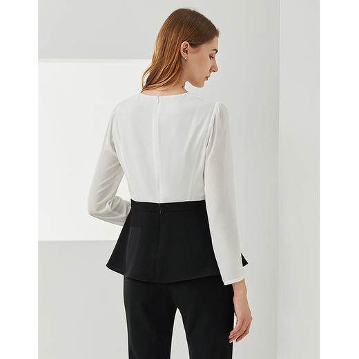 EITIE爱特爱气质通勤职业撞色V领显瘦收腰上衣女C2113814 商品图6