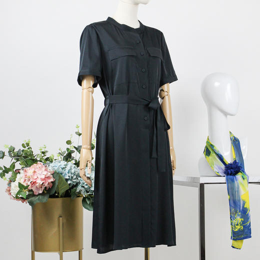 FOCALS福柯斯女装夏季新款桑蚕丝半袖休闲风纯色连衣裙F2YBX327GN 商品图1